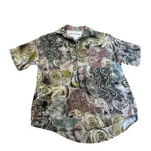 Vintage 90s Pastel Abstract Swirl Print Rayon Shirt Women’s Medium -